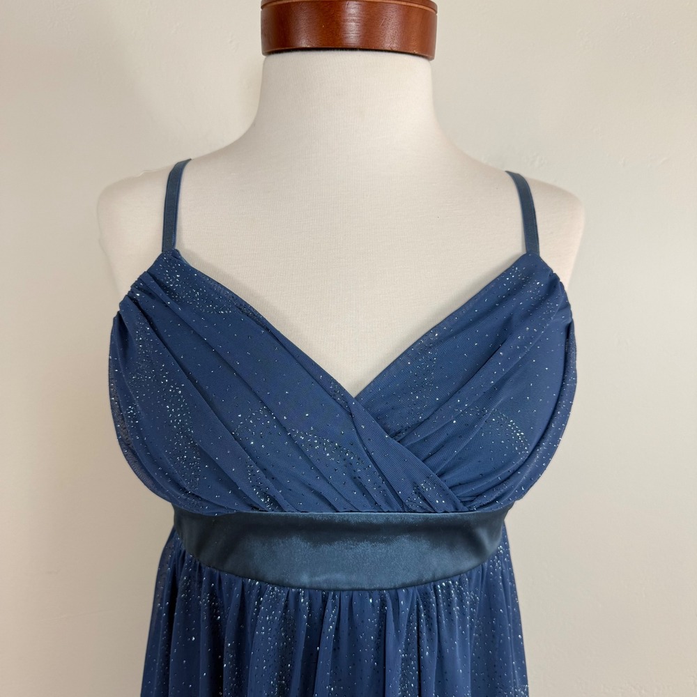 Y2K Glitter Mesh Babydoll Mini Dress Blue Empire Waist Fairycore Party USA M - Picture 2 of 13